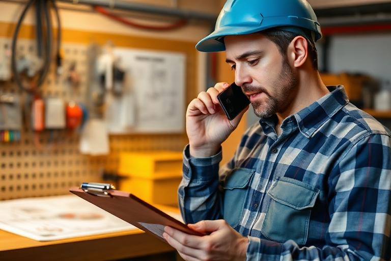 Technician providing phone troubleshooting while reviewing electrical diagrams.